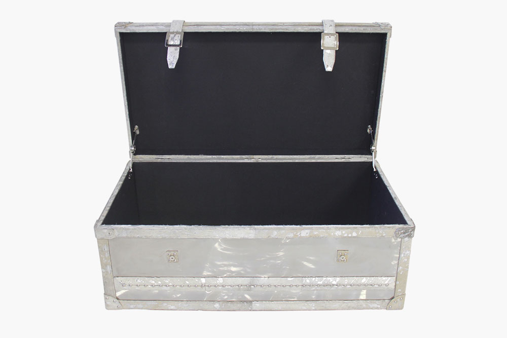 Forest Steel And Cowhide Silver Trunk Shayna Rose Interiors