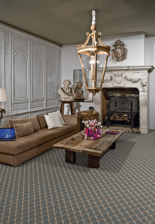 Patterned carpet in high end living room