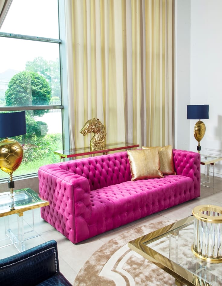 Vicenza Pink Velvet Tufted Sofa, Bright Pink Velvet Sofa Bed