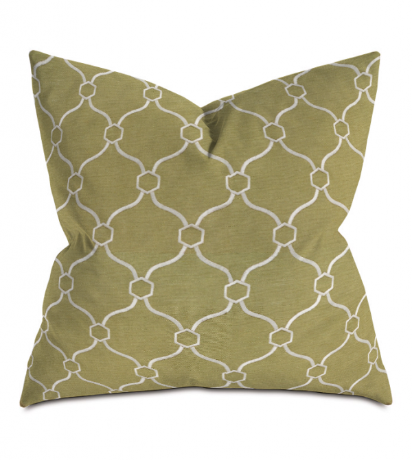Green and White Courtly Throw Pillow
