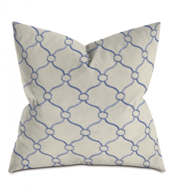 Beige and Blue Courtly Throw Pillow