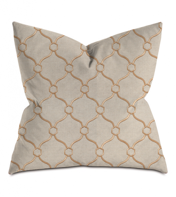 Camel and Gold Embroidered Throw Pillow